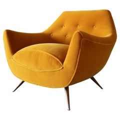 Sedia da salotto in vetro Henry Glass del 1950 Gambe in ottone Mohair dorato Metà secolo moderno
