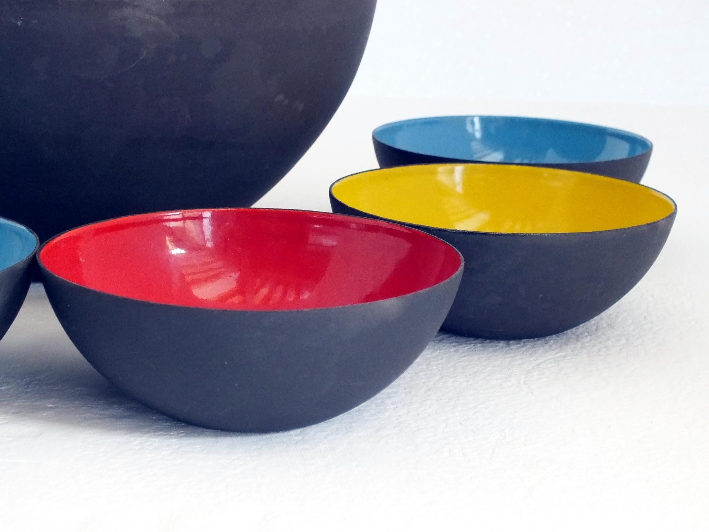 Metal 1950s Herbert Krenchel Krenit 7 Bowl Set First Edition by Torben Orskov Denmark. For Sale