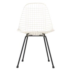 1950s Herman Miller Eames DKX Wire Dining Chair in White with Black Base