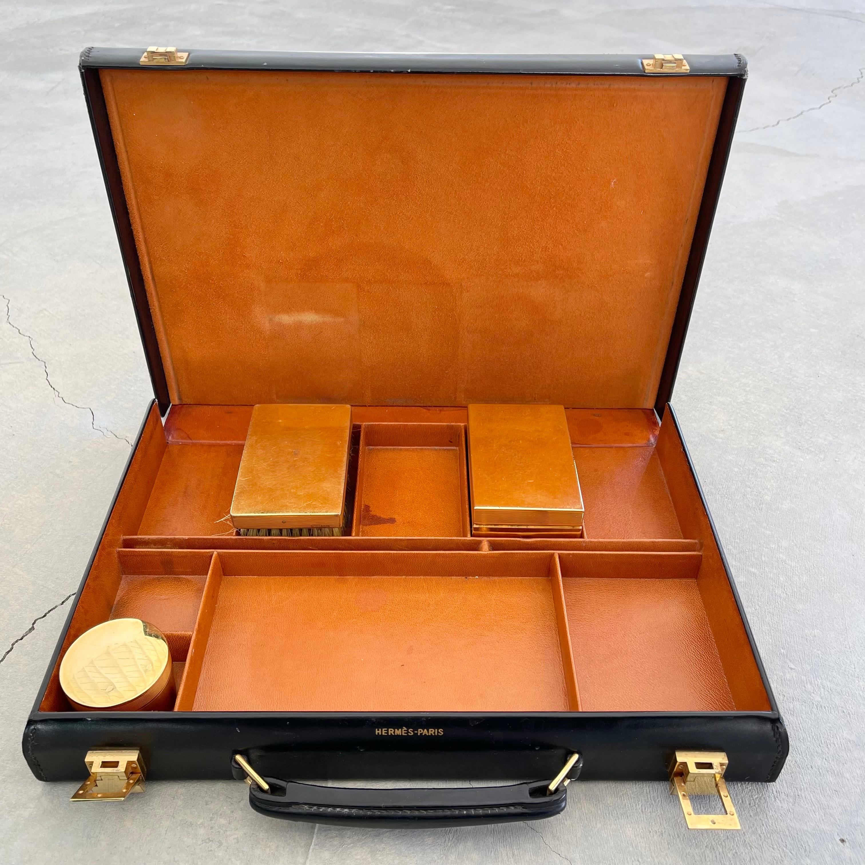 1950s Hermès Black Leather Toiletry Case In Good Condition In Los Angeles, CA