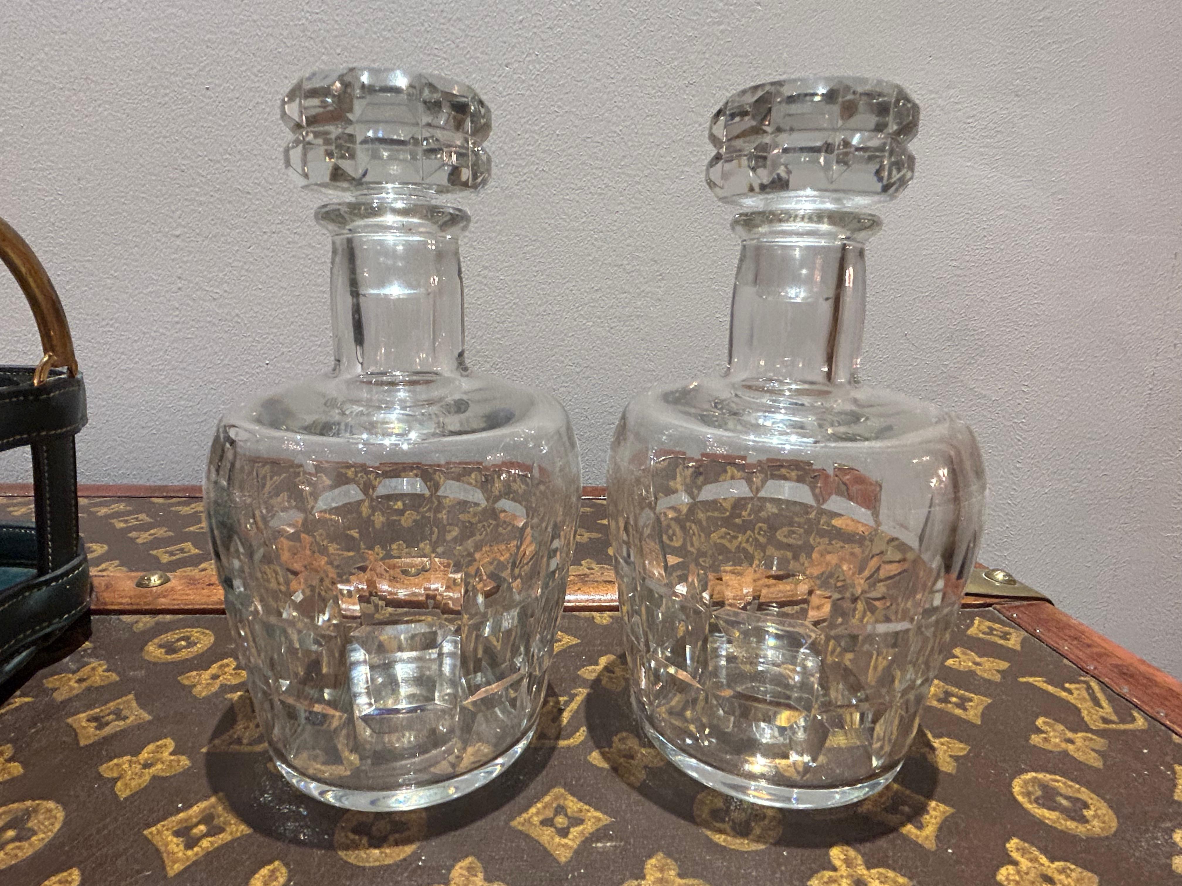 20th Century 1950's Hermès set of Decanters in a leather basket holder For Sale