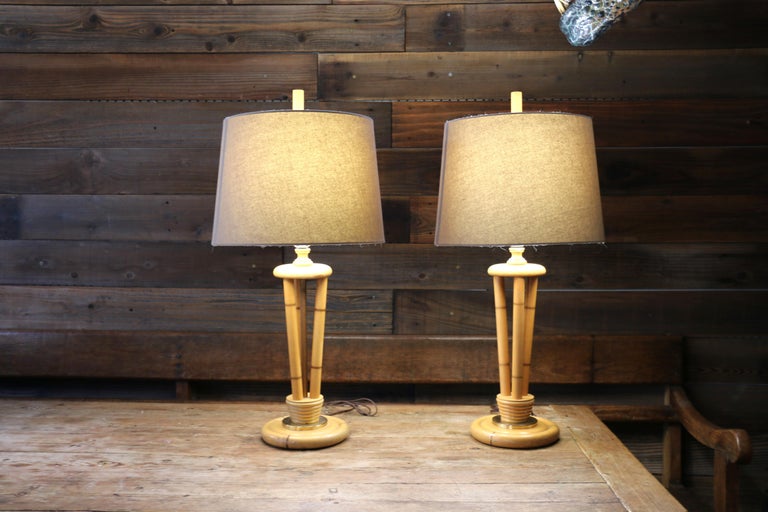 1950s Heywood-Wakefield Bamboo Style Table Lamps Pair of Mid