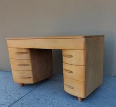 1950s Heywood Wakefield Desk Hardrock Maple Mid Century Modern Stamped 6 Drawers