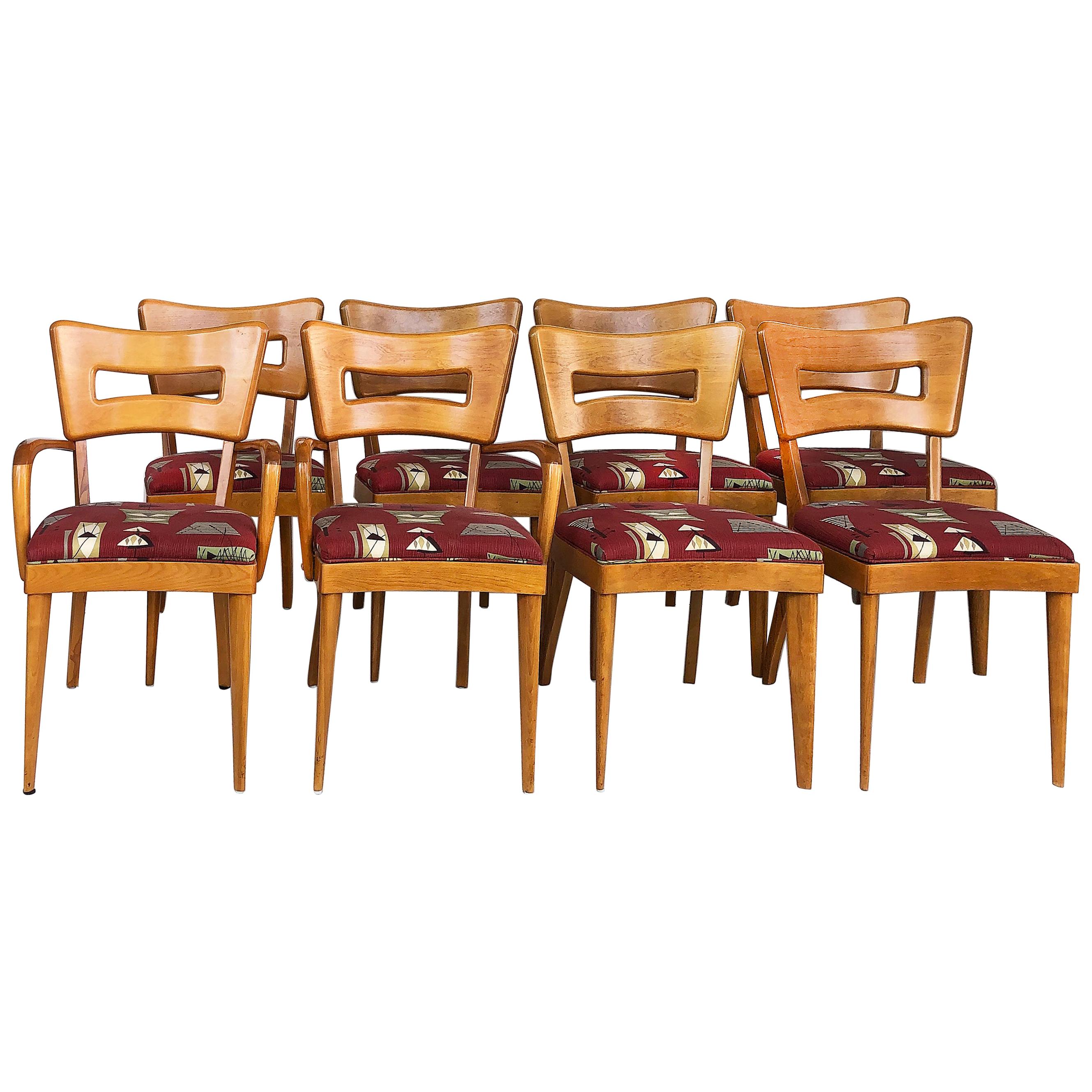 1950s Heywood-Wakefield "Dog Biscuit" Dining Chairs, Set of 8