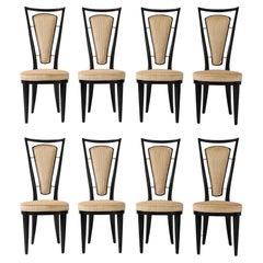 1950
s High Back Italian Black Lacquer Dining Chairs Set Of 8