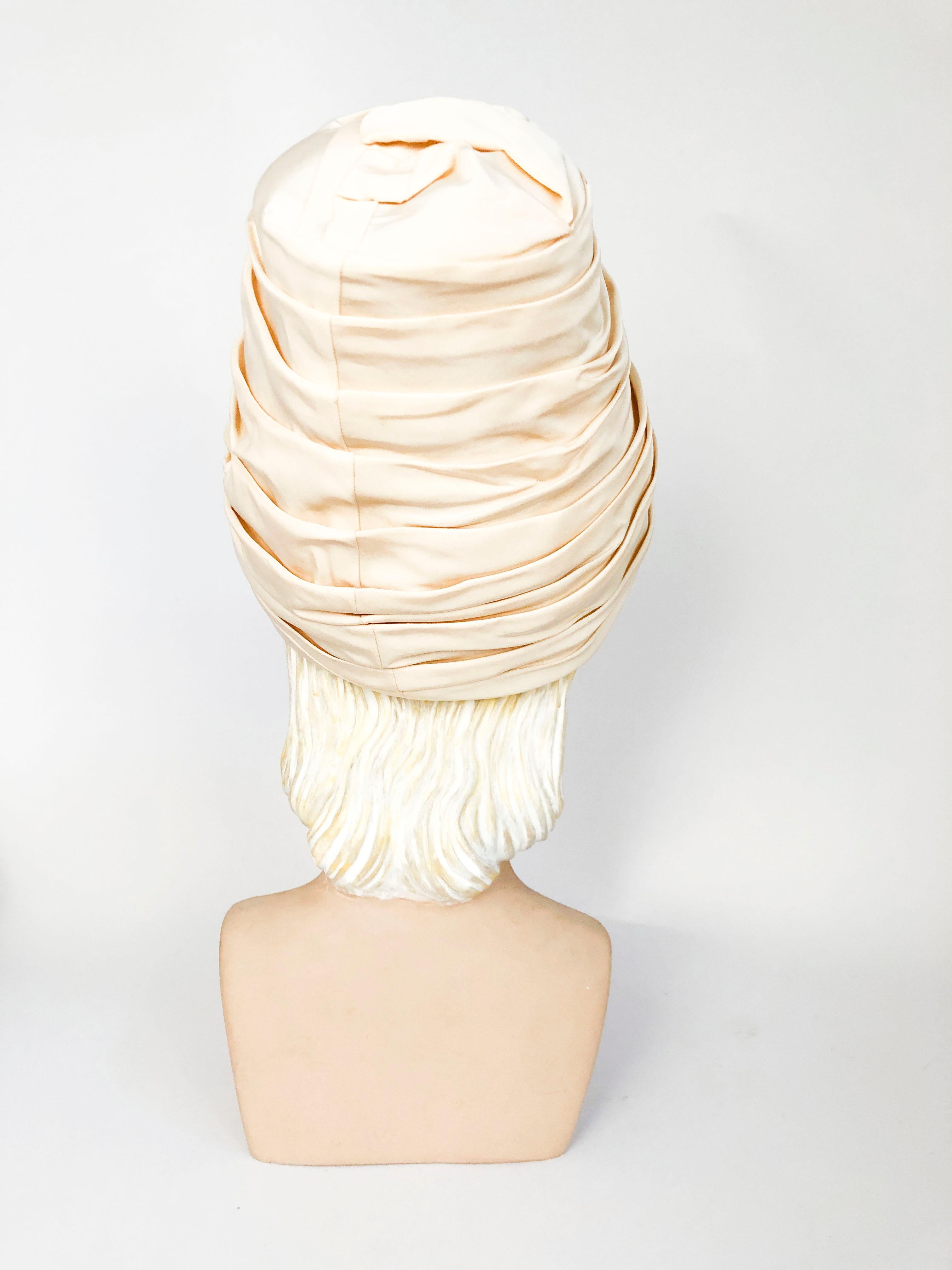 Women's 1950's High-Fashion Structured Turban in Cream Bone with Rhinestone Accent
