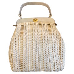 1950s High Quality Bakelite and Woven White Cotton Italian Hand-Bag