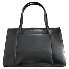 1950s High Quality Black Leather and Brass hardware Italian Evening Bag