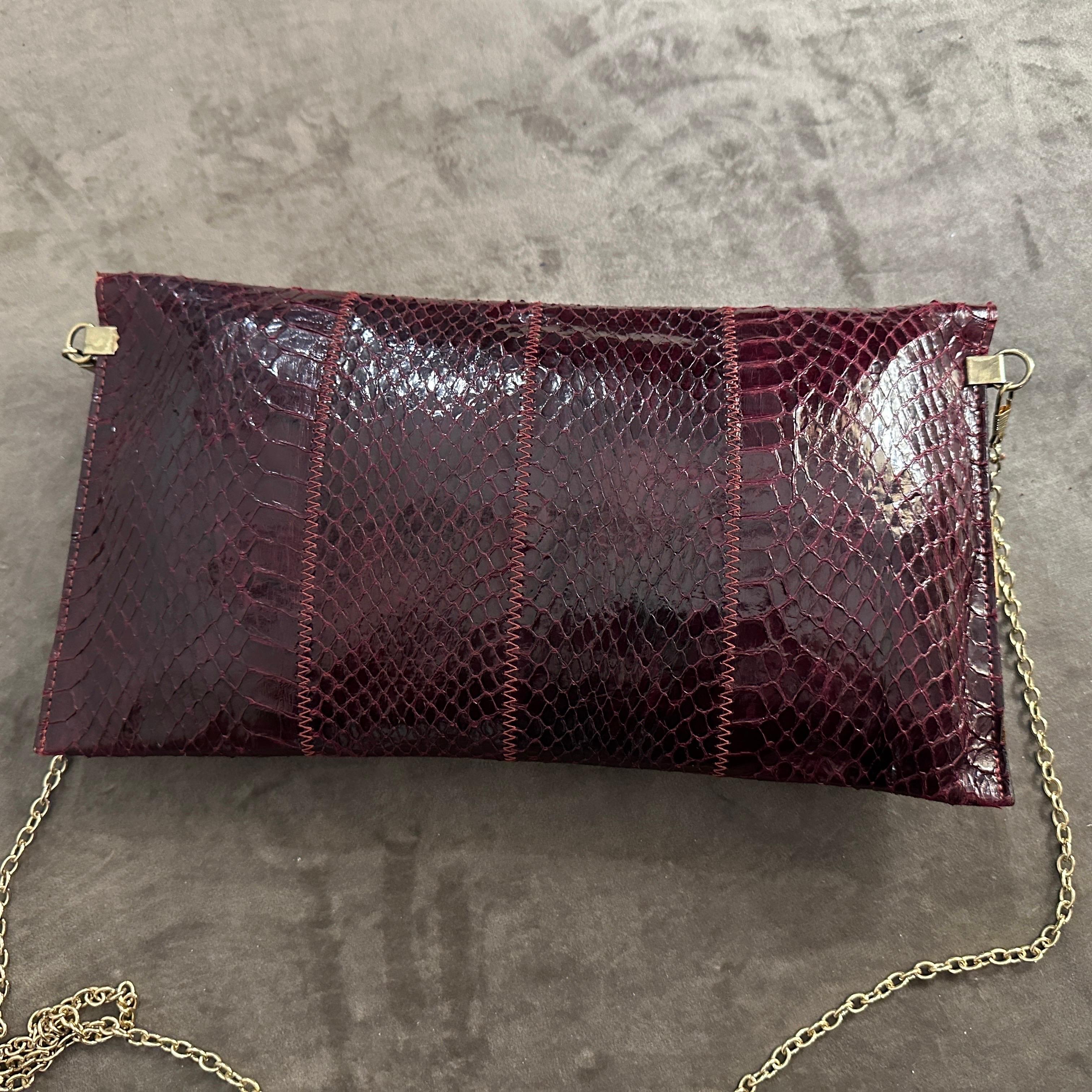 Black 1950s High Quality Burgundy Leather and Brass Italian Shoulder Bag
