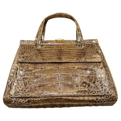 1950er Jahre Hochwertige hellbraune italienische Top-Griff-Tasche aus Leder