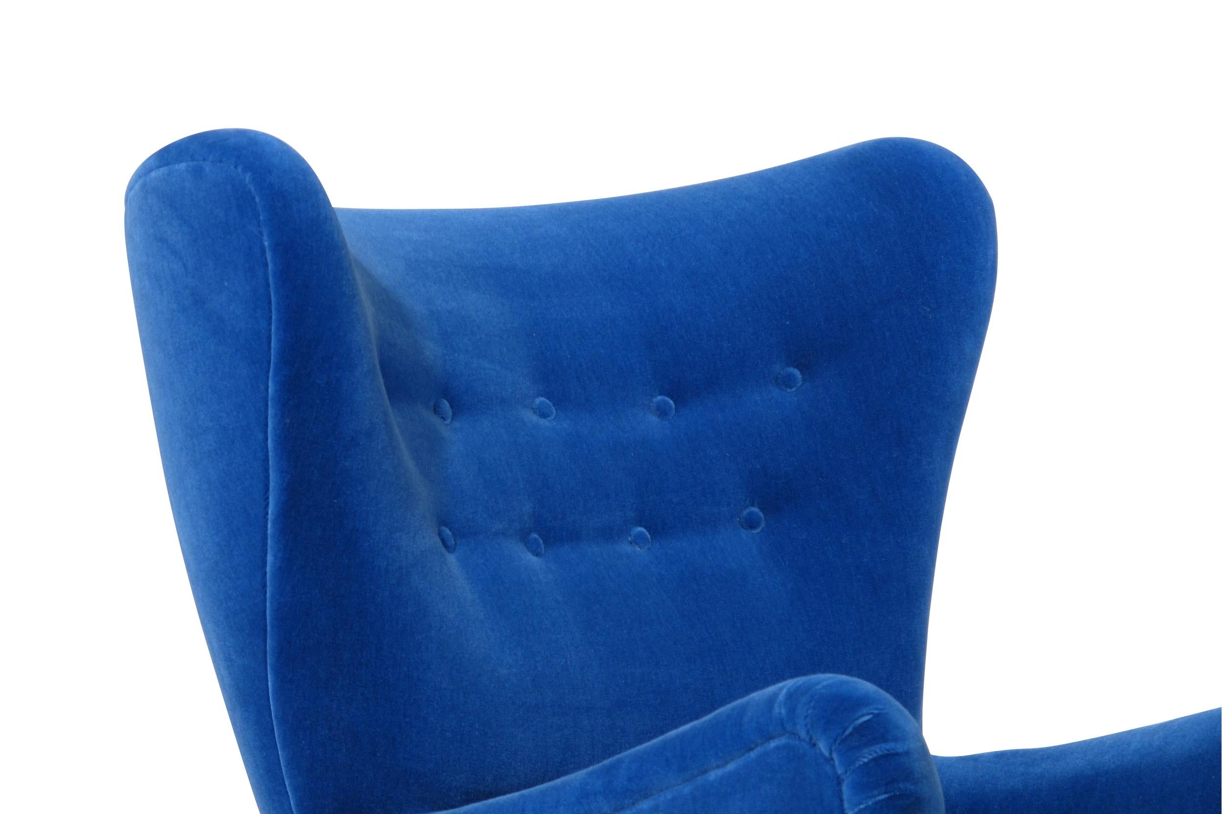 1950s Highback Lounge Chair in Blue Mohair 1