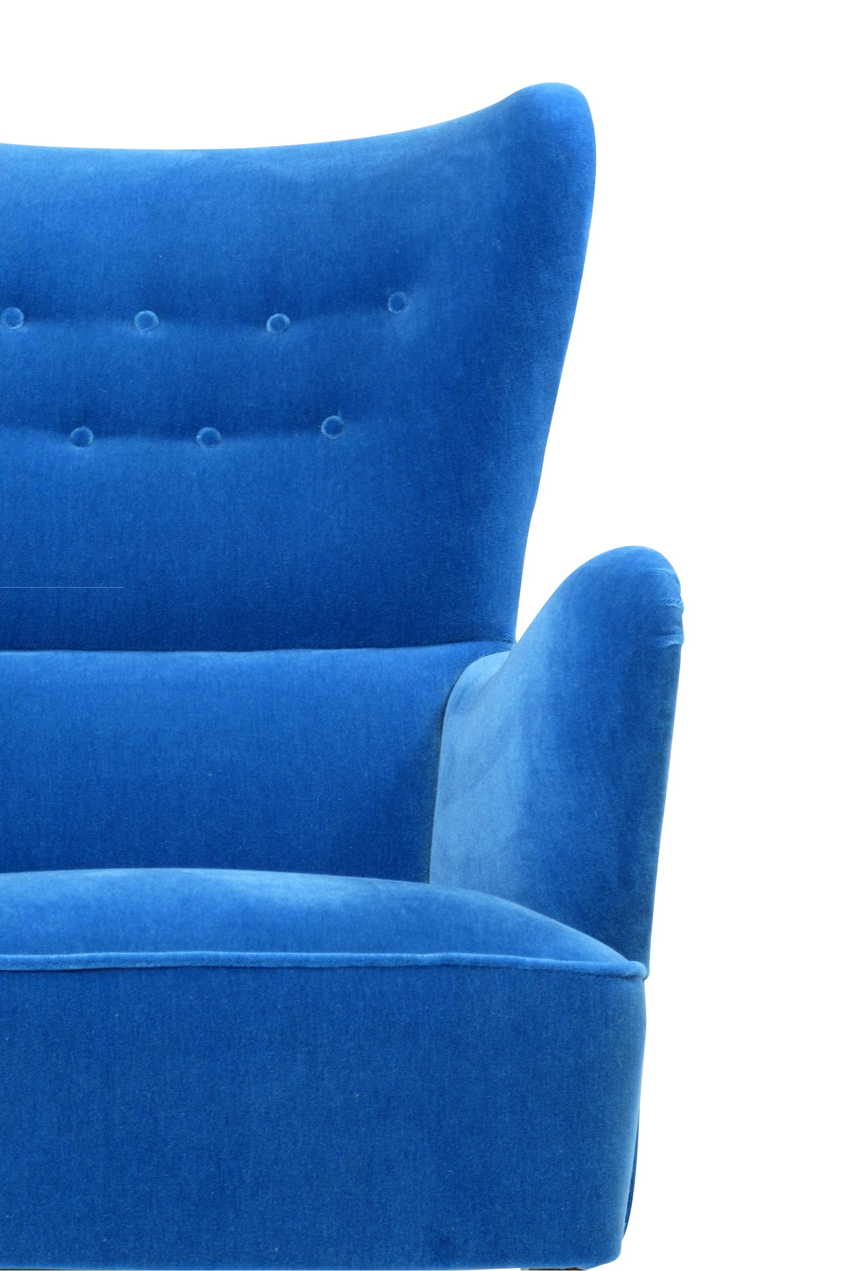 1950s Highback Lounge Chair in Blue Mohair 3