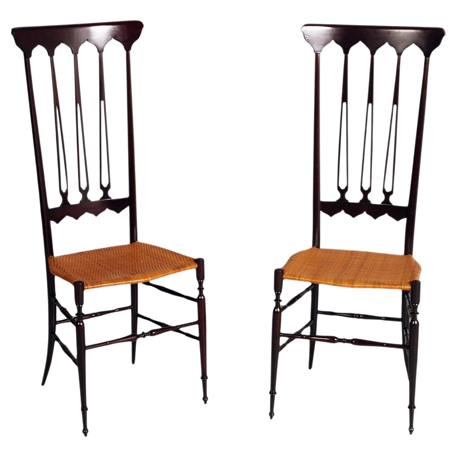 Sedia Chiavarina con schienale alto degli anni '50 Gio Ponti per SAC Chiavari