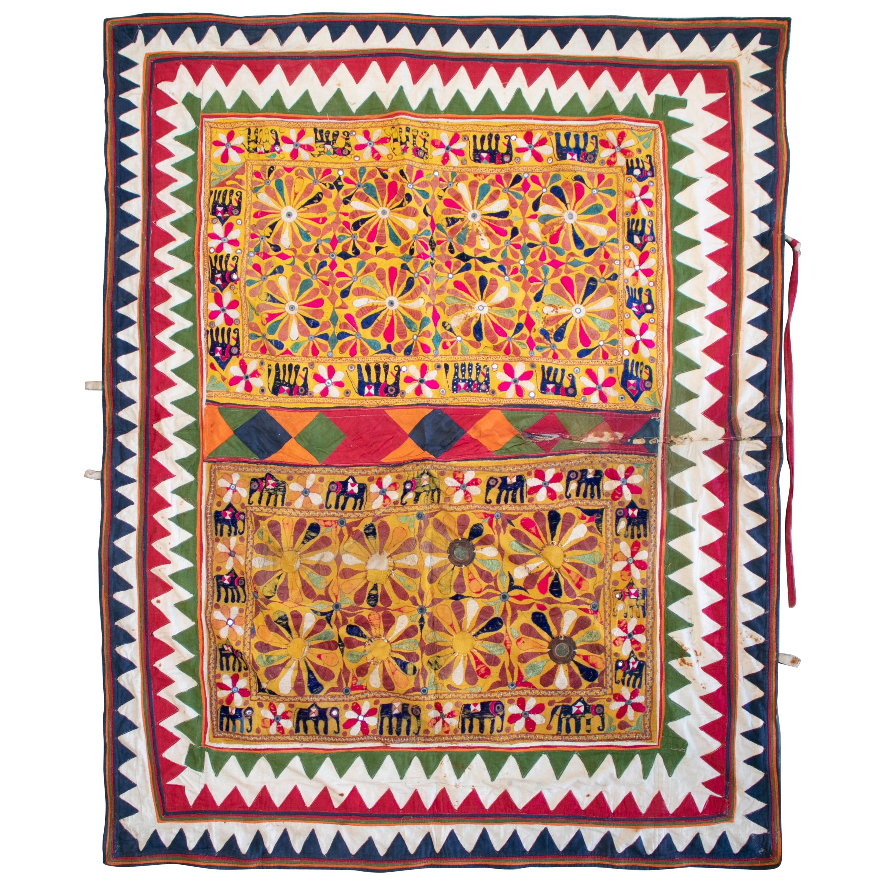 1950s Hindu Colonial Hand Sewn Tapestry with Vivid Colors at 1stDibs