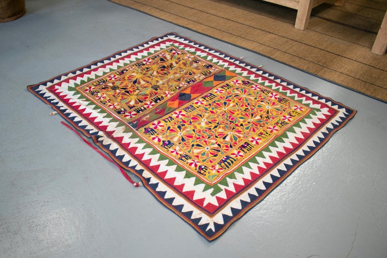 1950s Hindu Colonial Hand Sewn Tapestry with Vivid Colors at 1stDibs