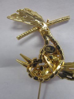 1950s Hobé Multicolor Rhinestone and Gold tone Hummingbird Brooch