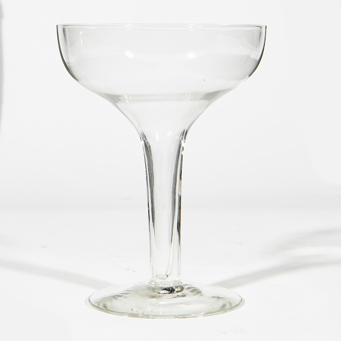 Mid-Century Modern 1950s Hollow Glass Stem Coupes, Set of 8 For Sale