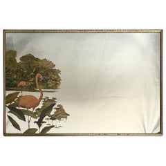 1950s Hollywood Palm Regency Tropical Flamingo Bird Wall Art Mirror