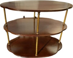 Server Hollywood Regency del 1950 a 3 livelli in mogano e ottone, carrello da bar con rotelle