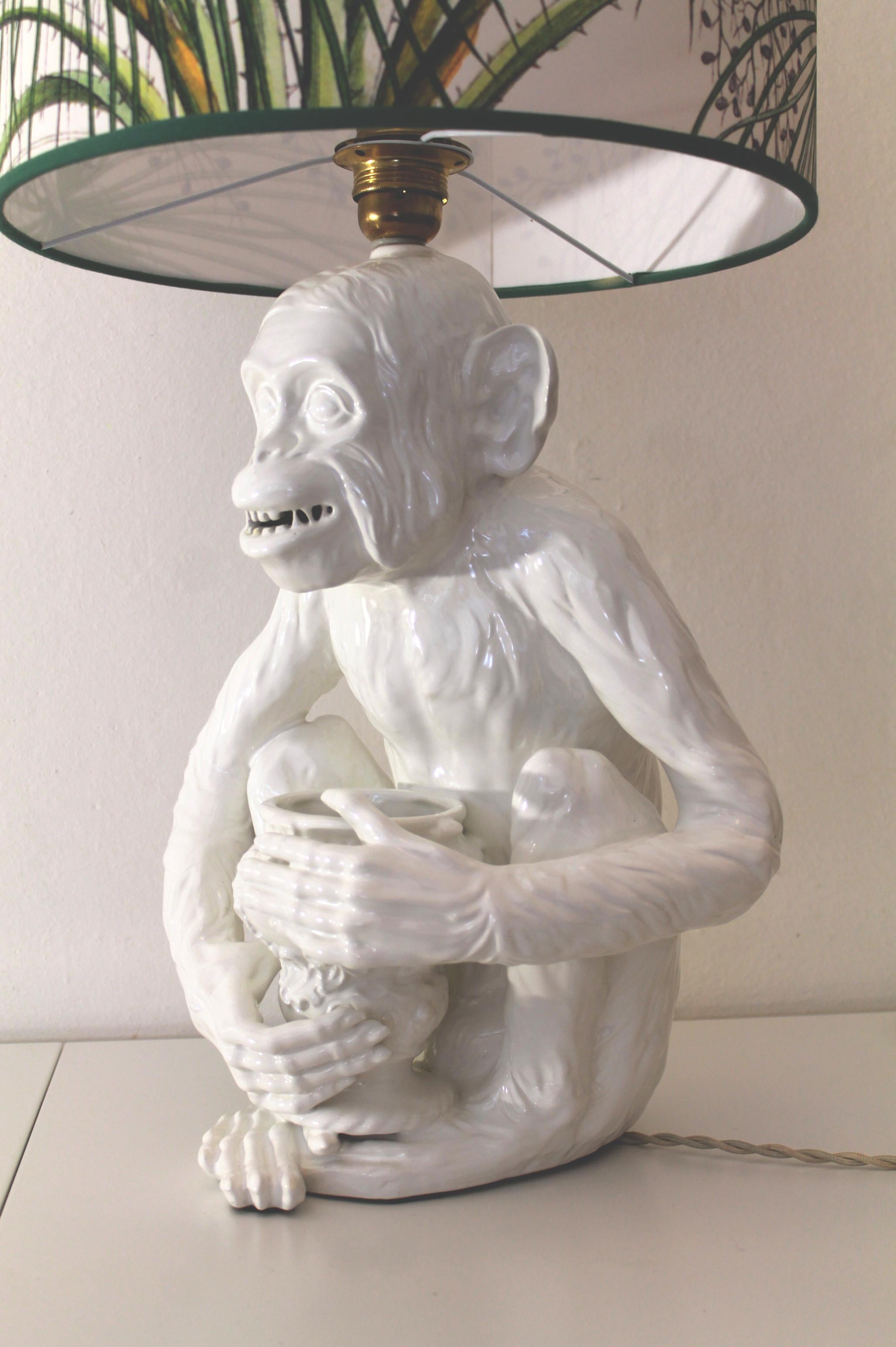 1950s Hollywood Regency Ceramic Monkey Table Lamp Mint Condition For Sale 1