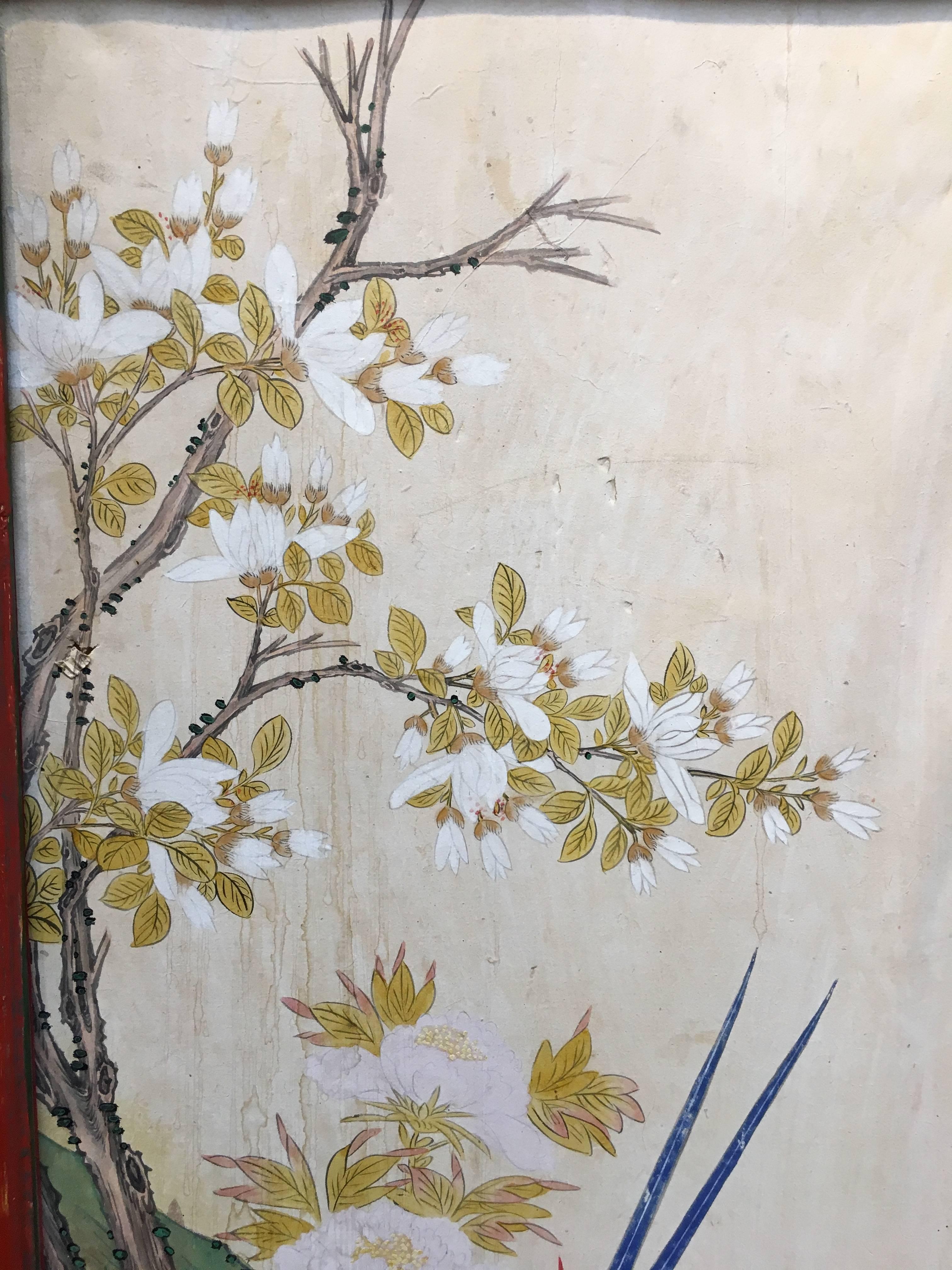 Peinture coréenne encadrée de style Hollywood Regency des années 1950 avec chinoiserie 9