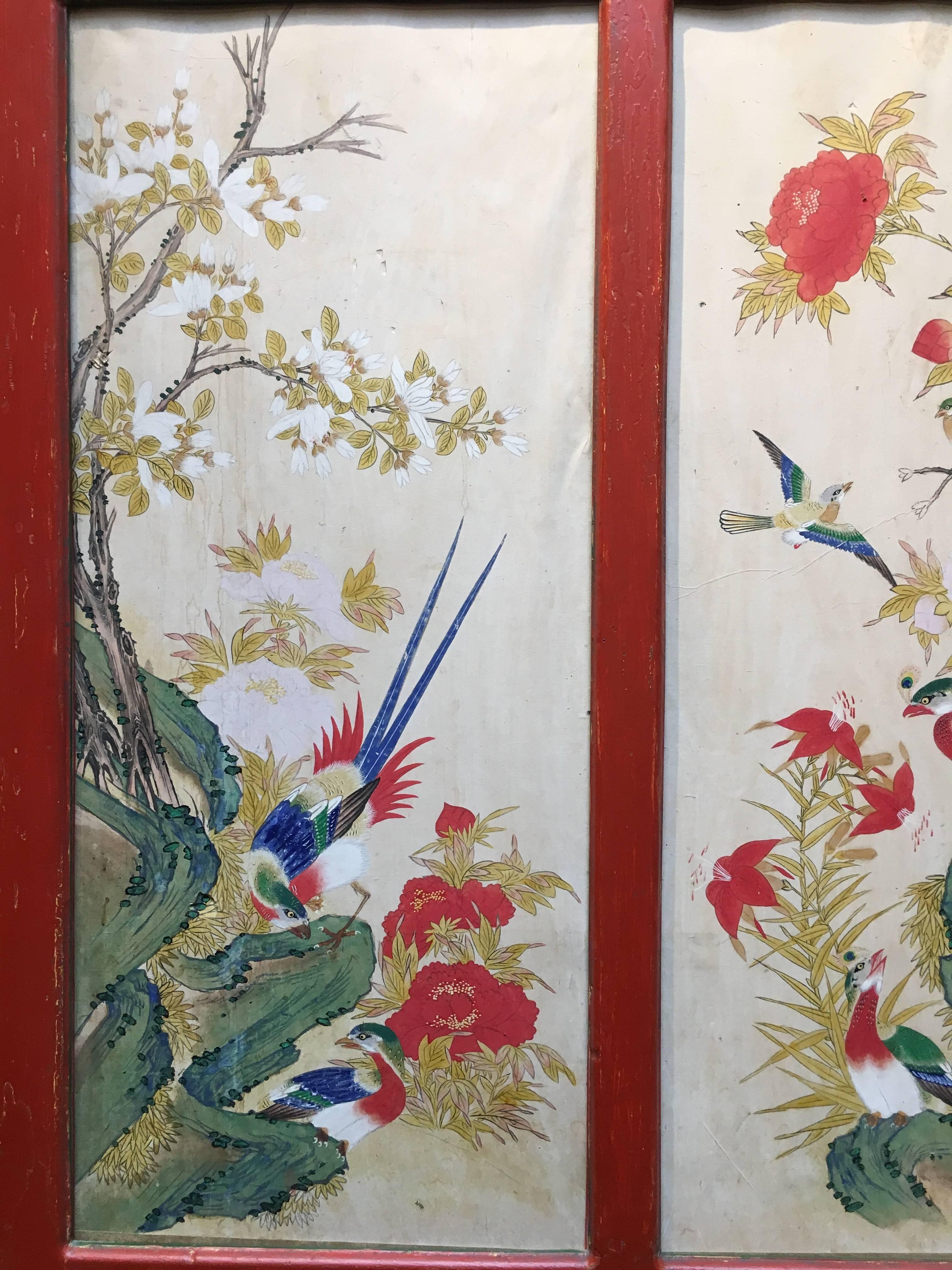 Hand-Painted 1950s Hollywood Regency Chinoiserie Framed Korean Painting