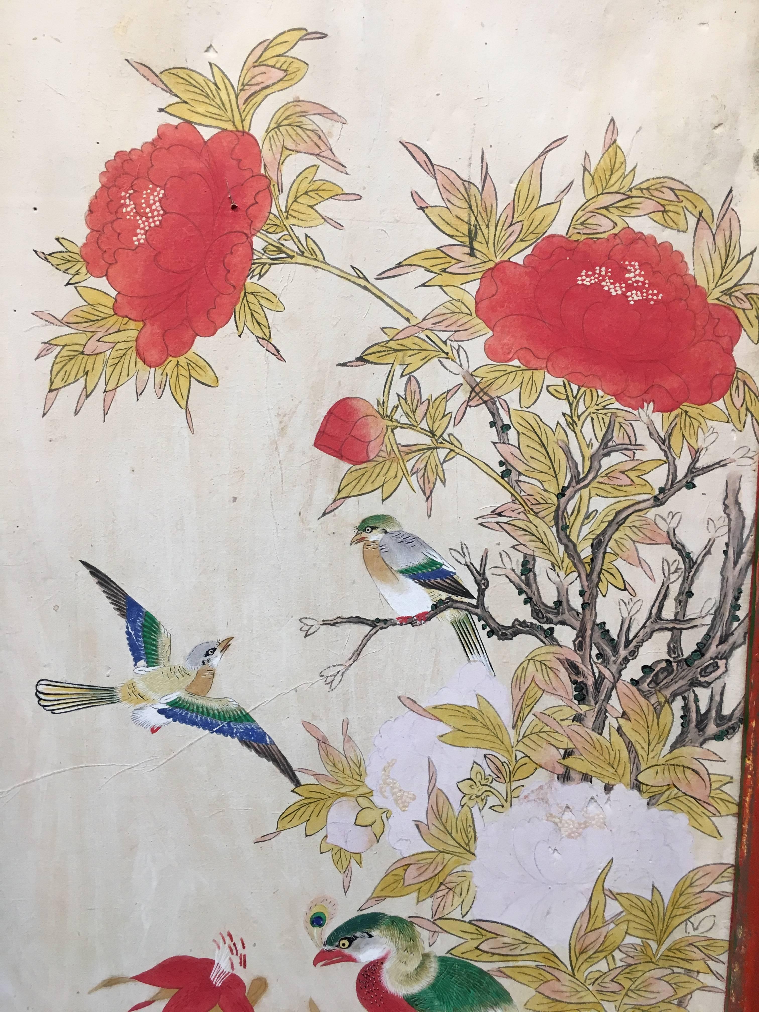 Peinture coréenne encadrée de style Hollywood Regency des années 1950 avec chinoiserie 1