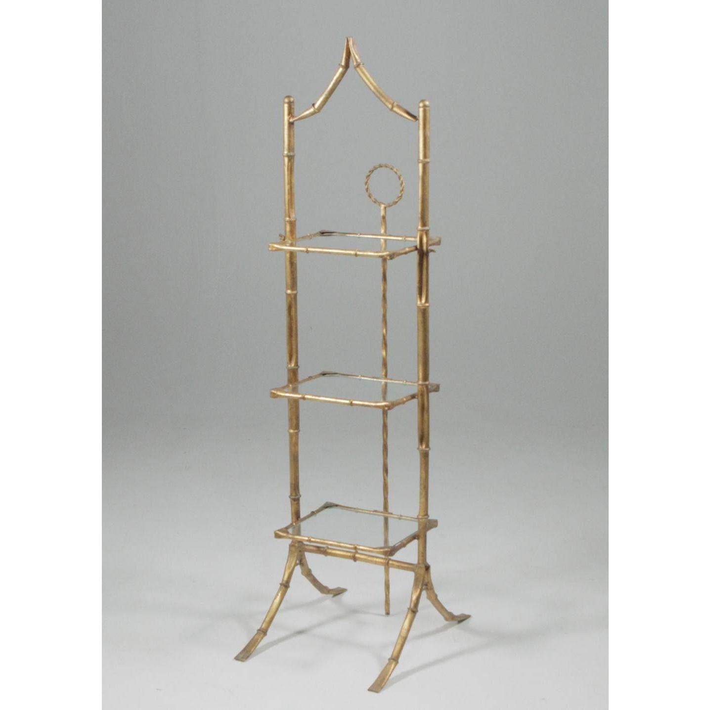 1950s Hollywood Regency Faux Bamboo Pagoda Three-Tier Étagère In Good Condition In Lambertville, NJ