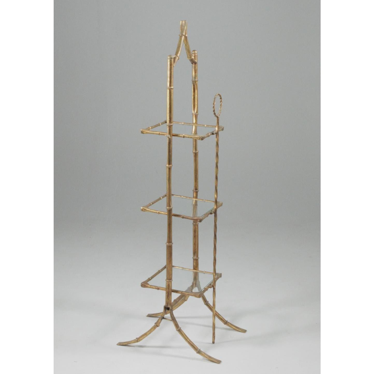 Mid-20th Century 1950s Hollywood Regency Faux Bamboo Pagoda Three-Tier Étagère