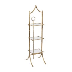 Retro 1950s Hollywood Regency Faux Bamboo Pagoda Three-Tier Étagère