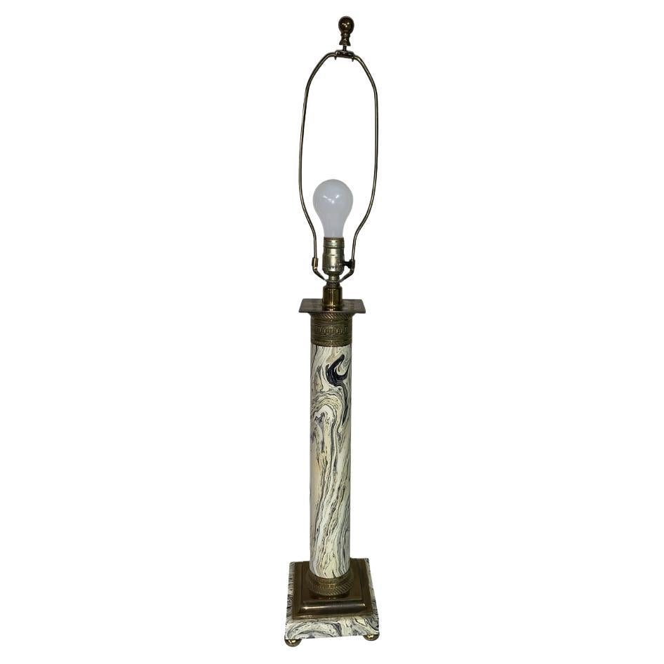1950s Hollywood Regency Faux Marble Brass Lamp