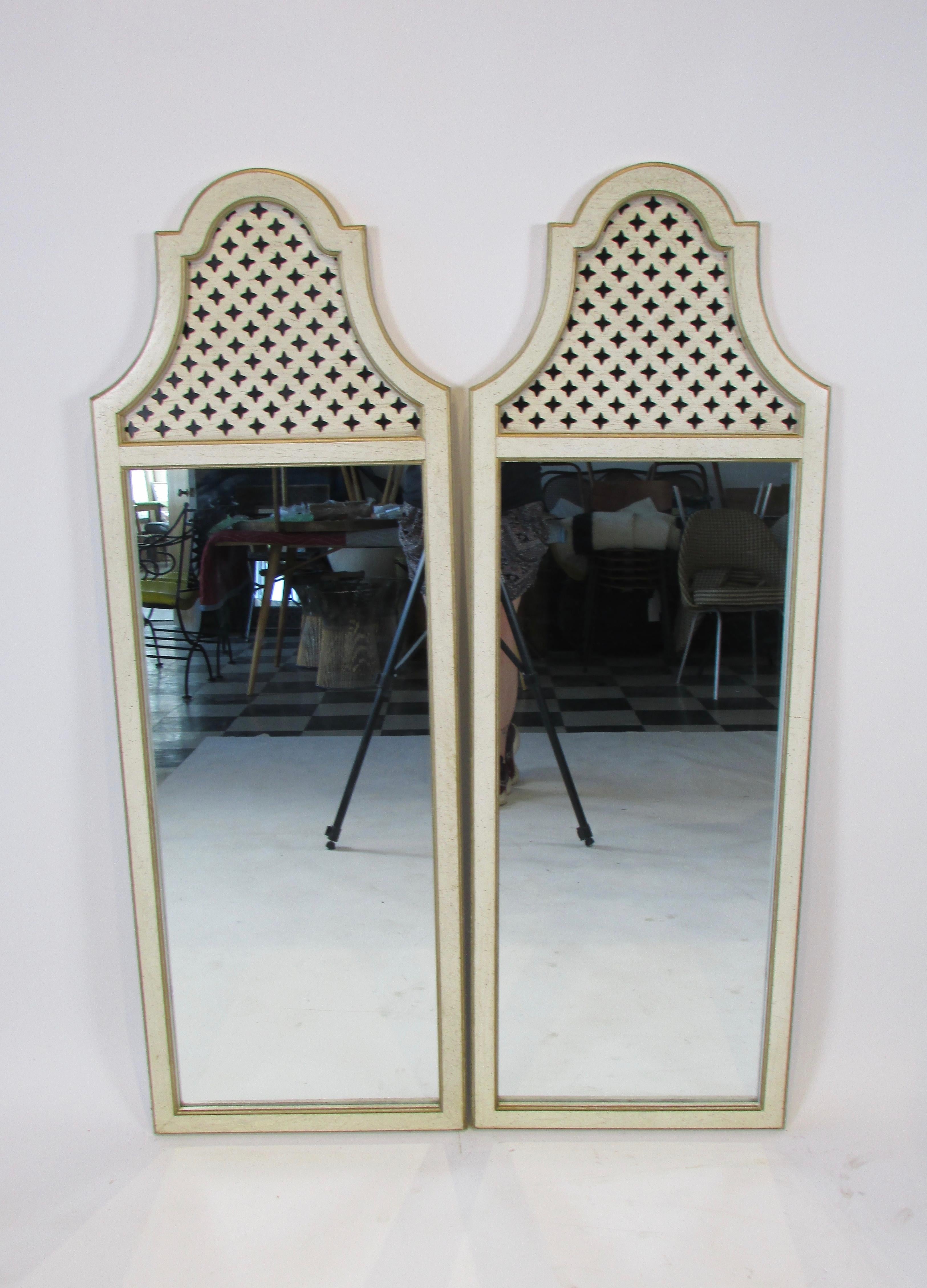Mid-20th Century 1950s Hollywood Regency Fretwork Style Mirror Pair For Sale