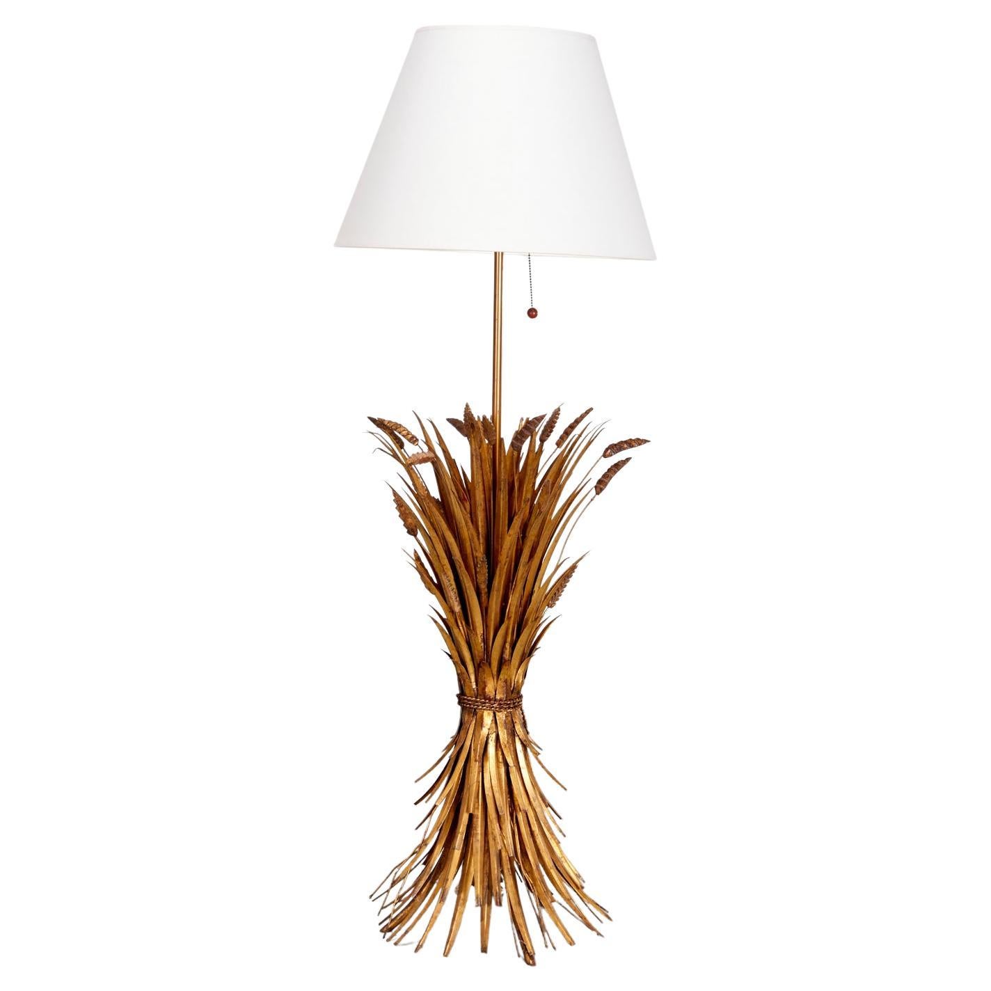 1950's Hollywood Regency Gilt Metal Wheatsheaf Floor Lamp by Marbro Lamp Co. USA