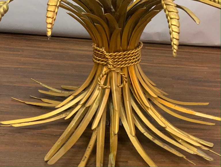 1950s Hollywood Regency Italian Gilt Wheat Sheaf Round Clear Glass ...