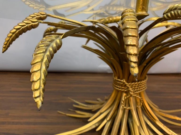 1950s Hollywood Regency Italian Gilt Wheat Sheaf Round Clear Glass ...