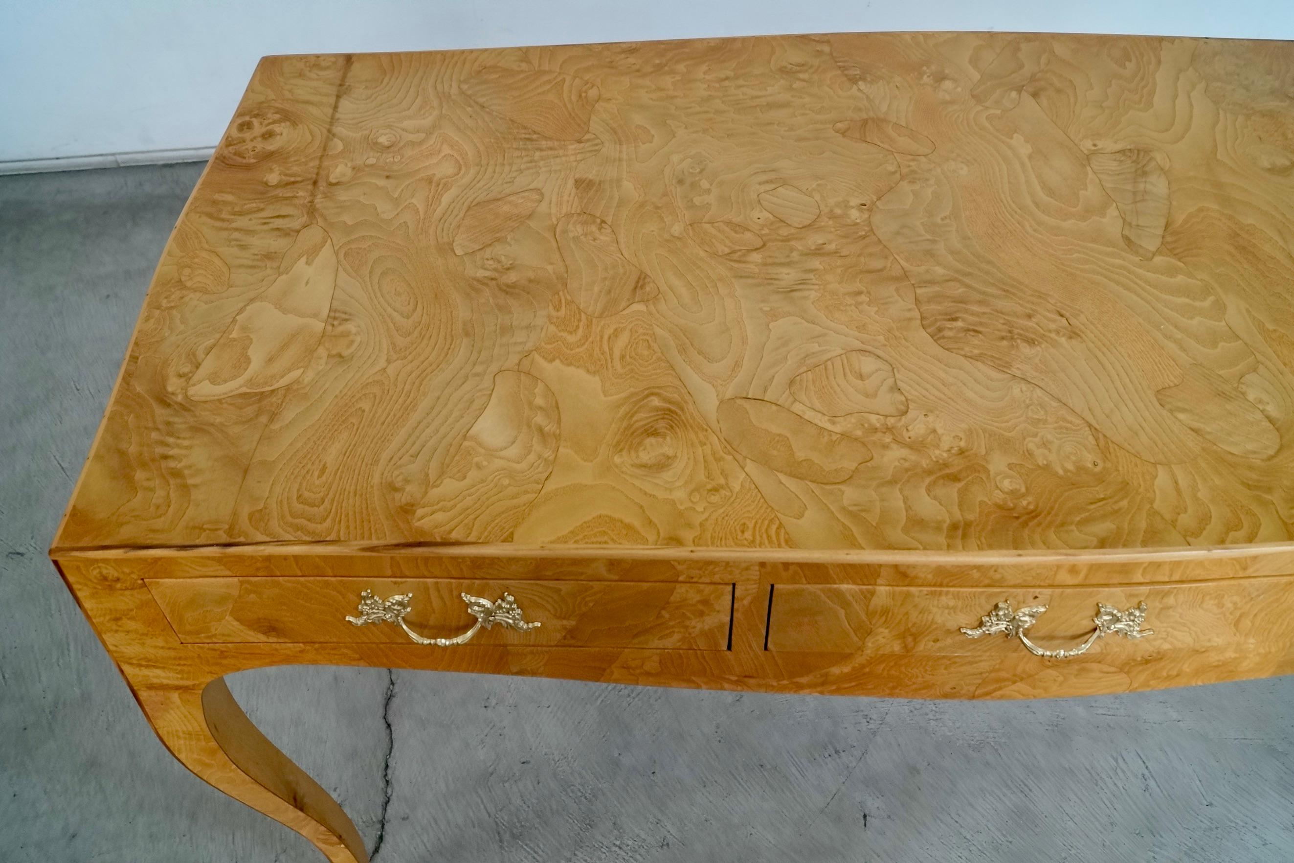 1950's Hollywood Regency Italian Oyster Patchwork Burl Wood Desk 10