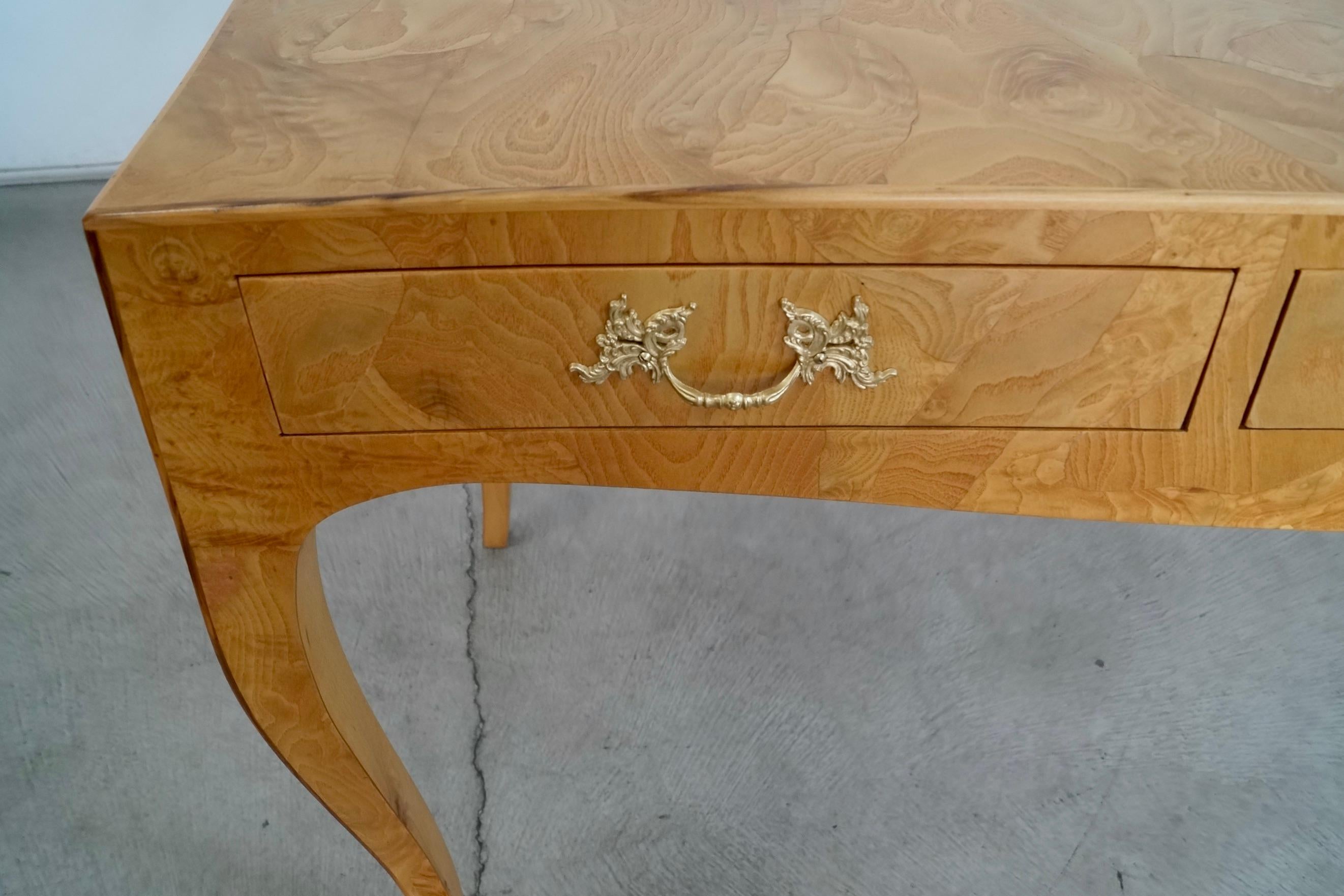 1950's Hollywood Regency Italian Oyster Patchwork Burl Wood Desk 12