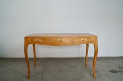 1950's Hollywood Regency Italian Oyster Patchwork Burl Wood Desk