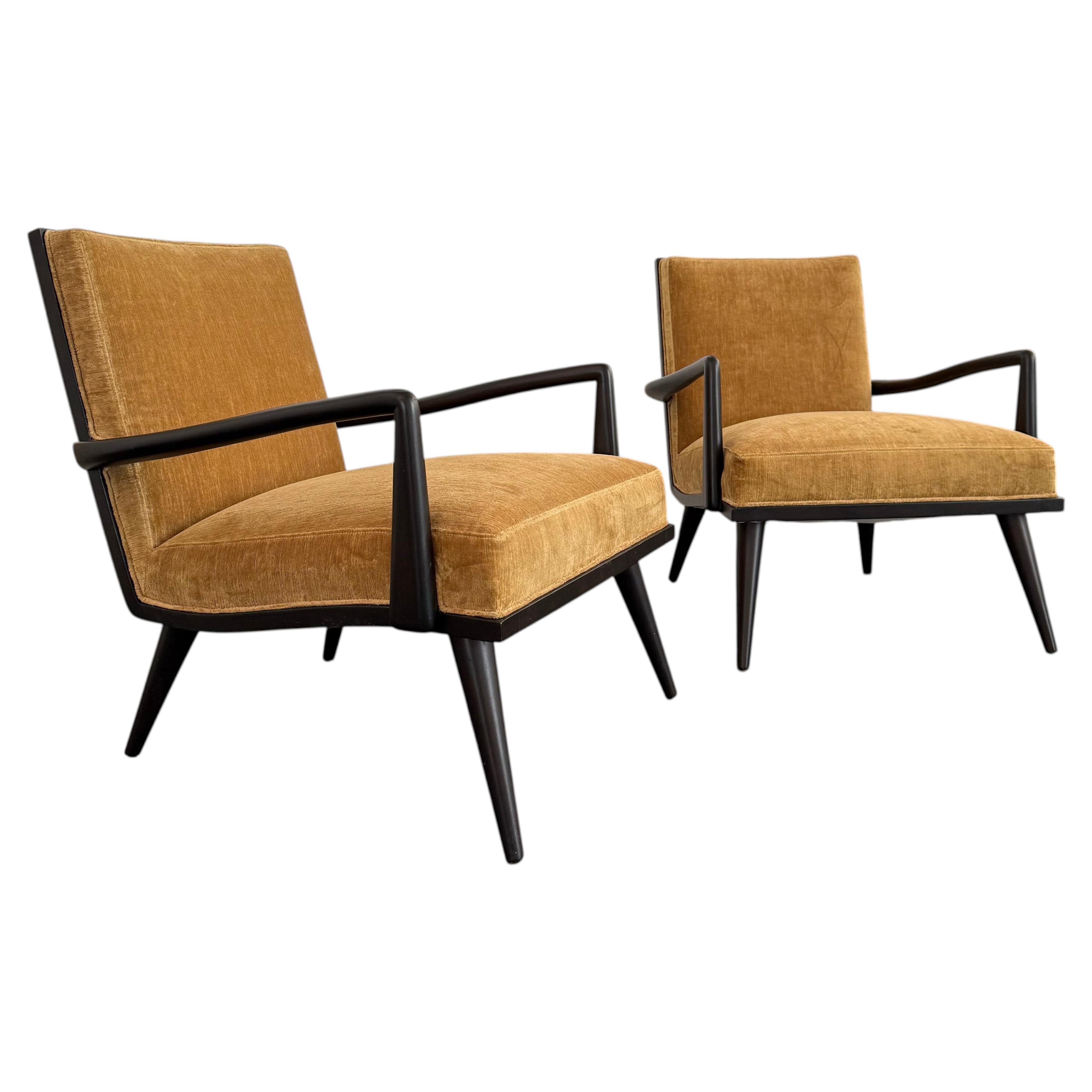 1950s Hollywood Regency Lounge Armchairs In Black Lacquered Walnut