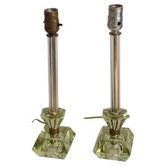 1950s Hollywood Regency Lovely Chartreuse Crystal Table Lamps Elegant Presence