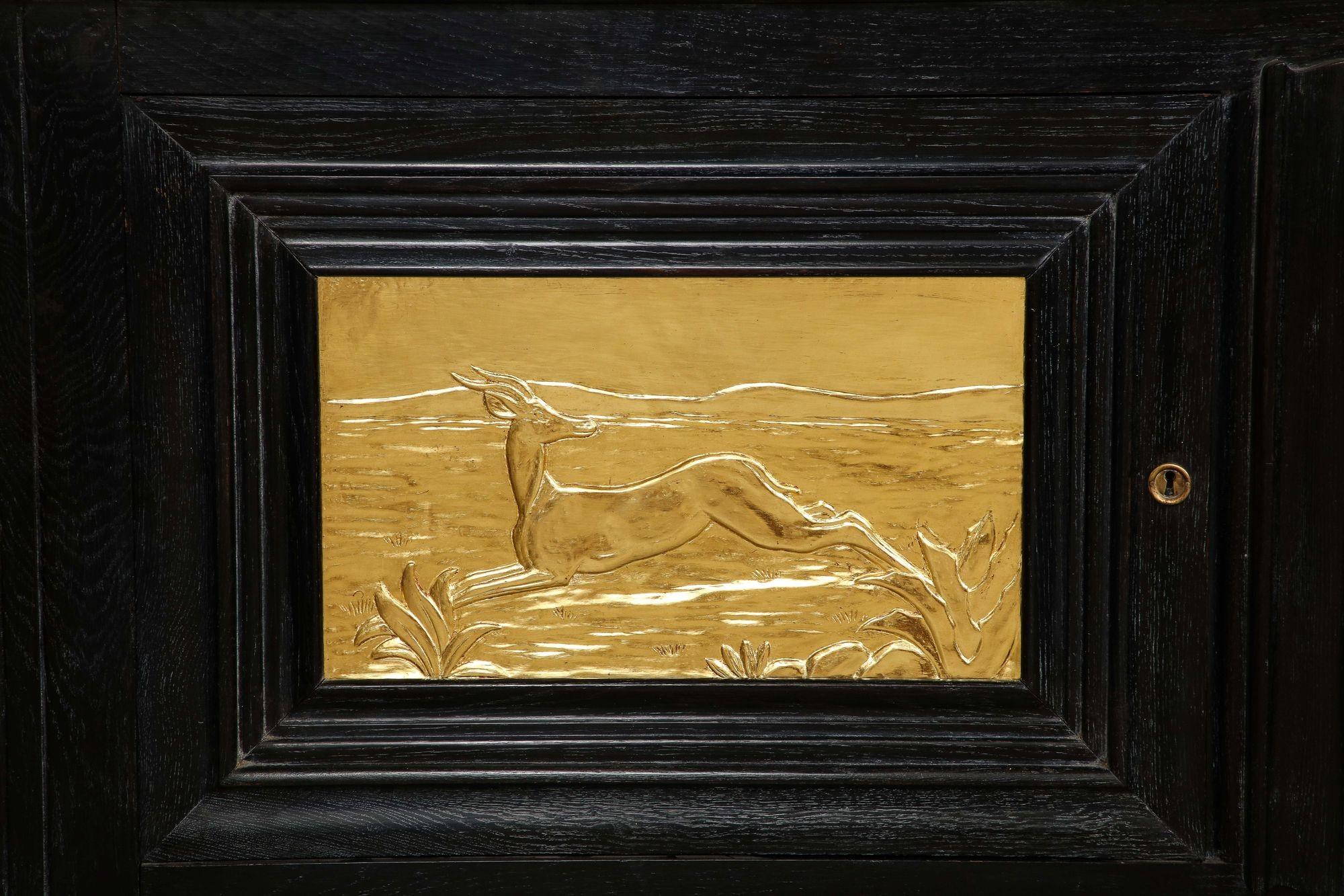 Wood 1950s Hollywood Regency Sideboard with Gilt Door Hunting Scene