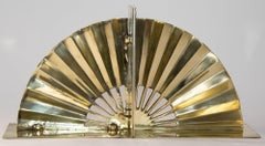 1950s Hollywood Regency Solid Polished Brass Bookends Asian Fan Shaped