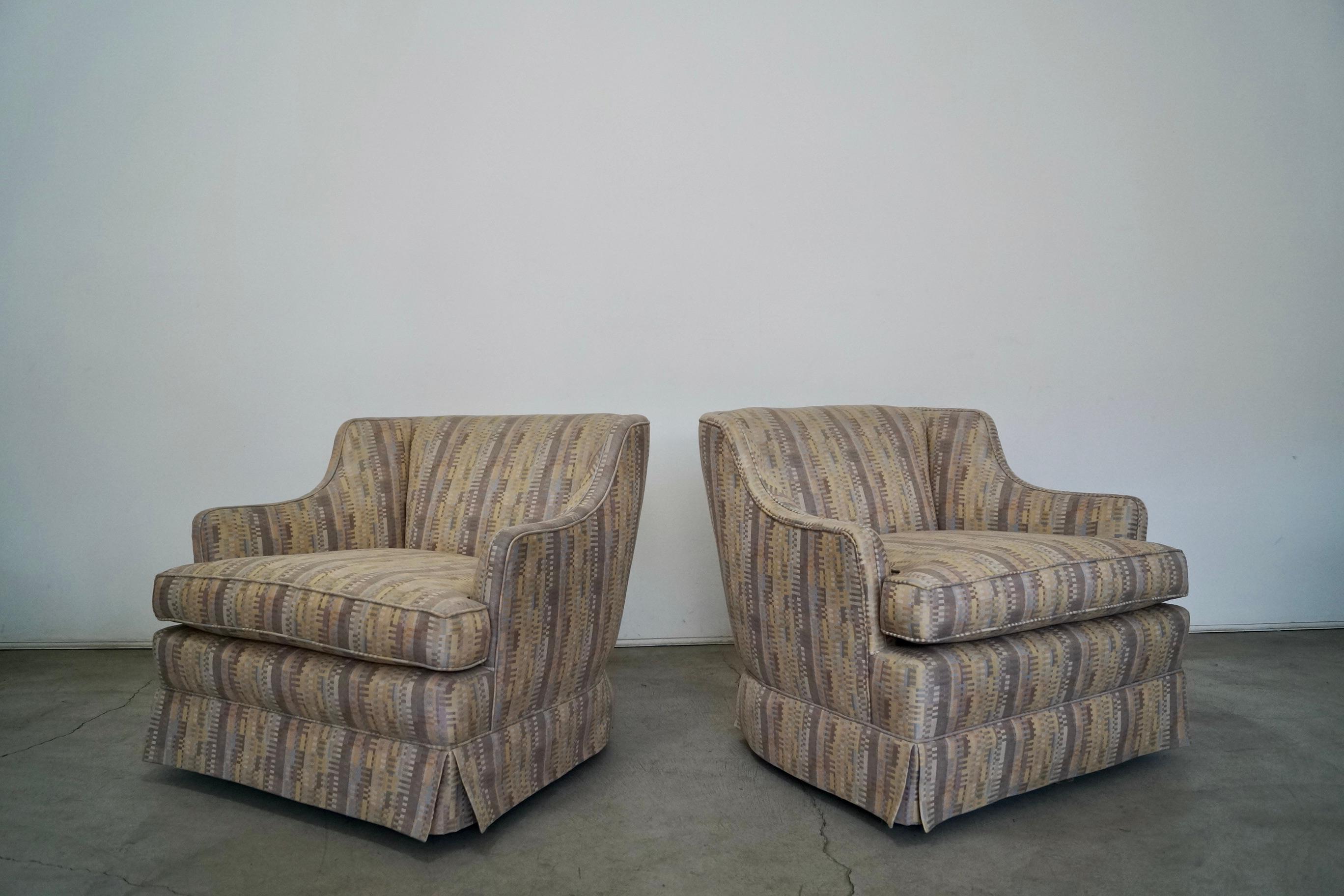 Fabric 1950's Hollywood Regency Swivel Club Lounge Chairs - a Pair For Sale