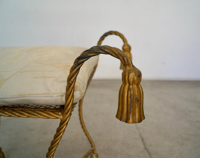 1950s Hollywood Regency Tassel Italian Vanity Stool For Sale at 1stDibs