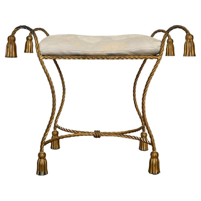 1950s Hollywood Regency Tassel Italian Vanity Stool For Sale at 1stDibs