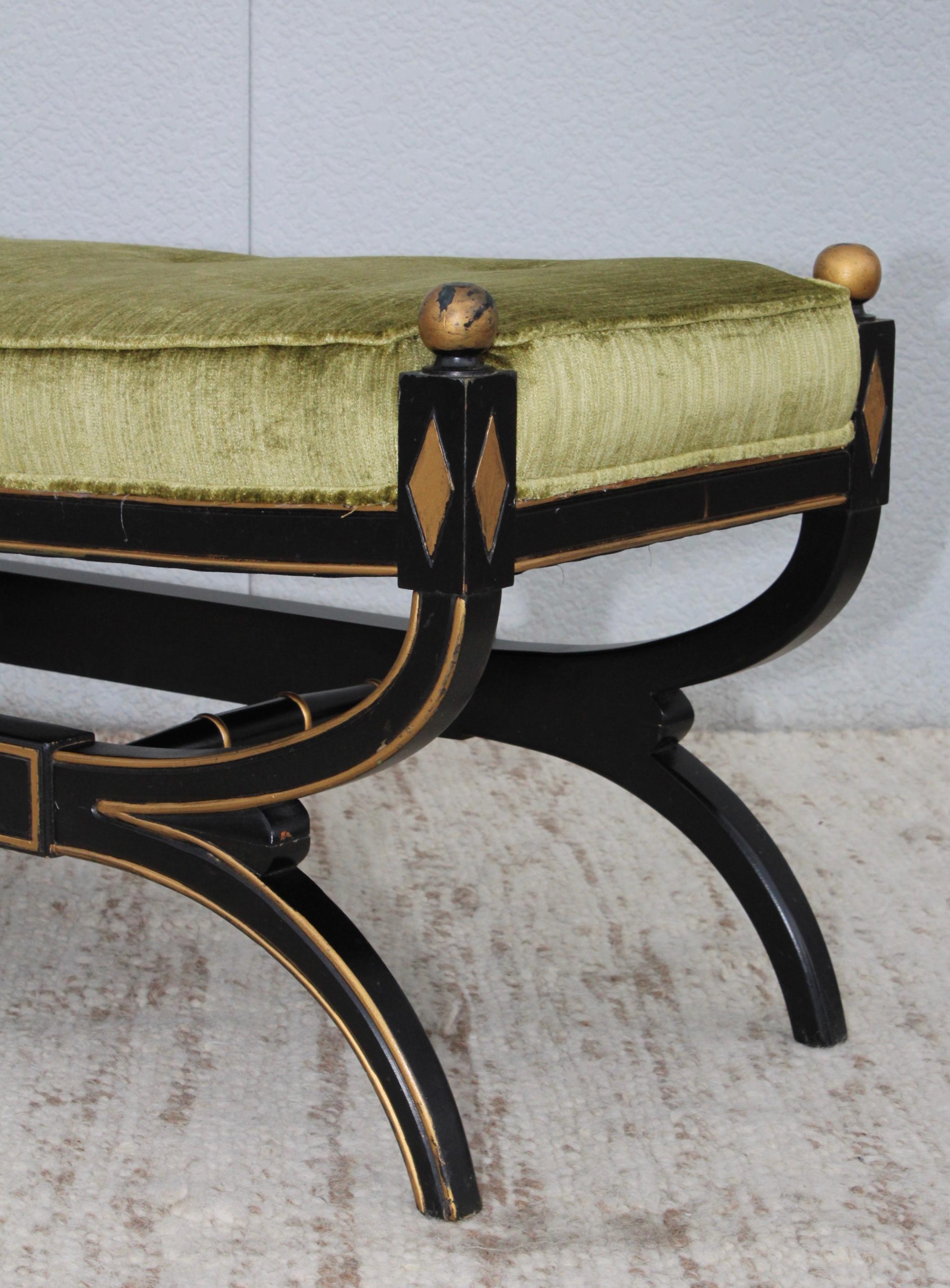 1950s Hollywood Regency Velvet Long Bench In Good Condition In New York, NY