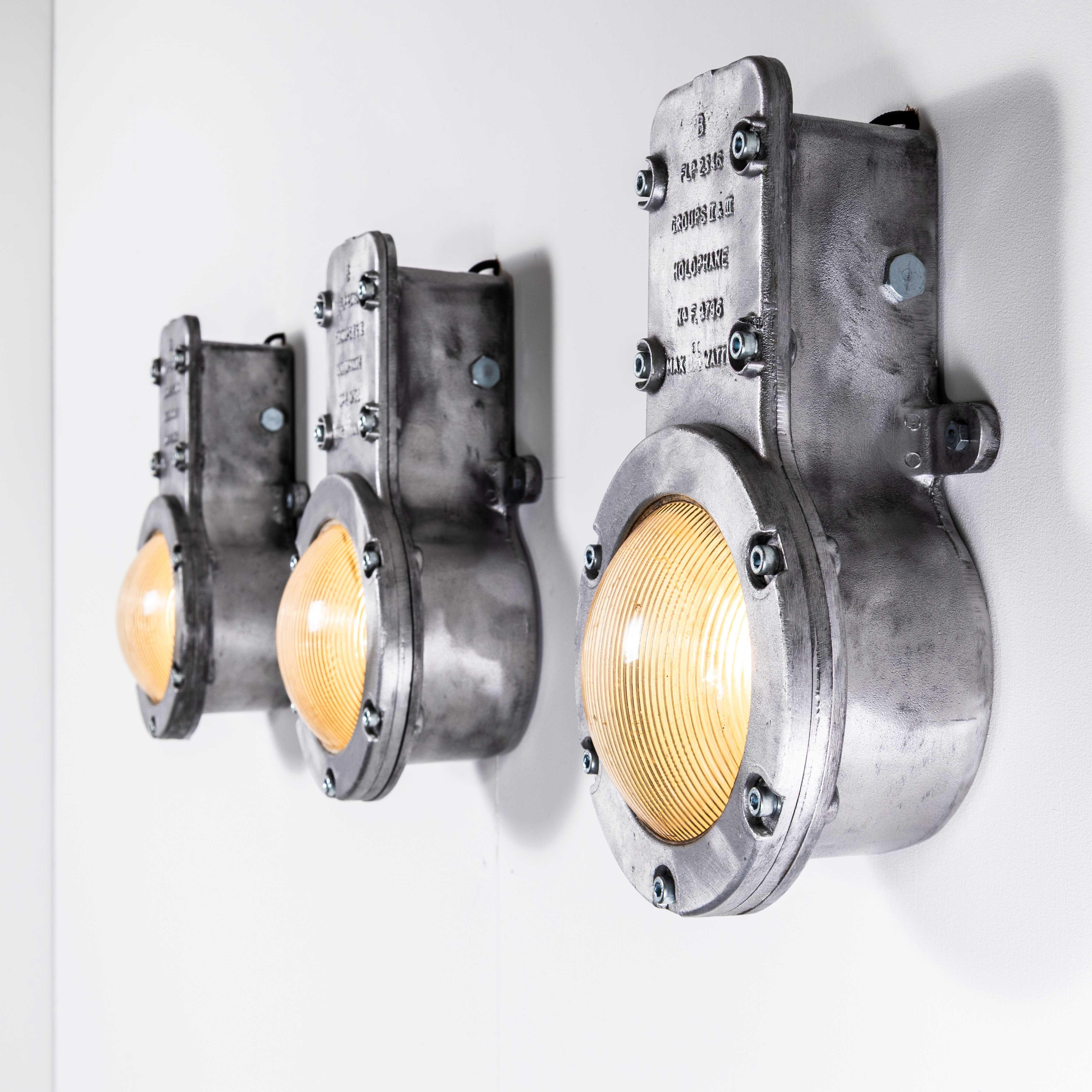 English 1950's Holophane Large Cast Bulkhead Lamp For Sale