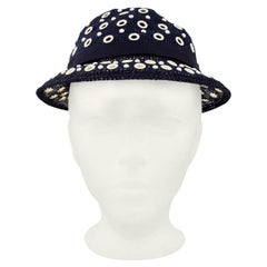 1950s Holt Renfrew Navy Blue Hat with White Grommets