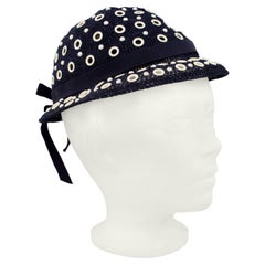 1950s Holt Renfrew Navy Blue Hat with White Grommets