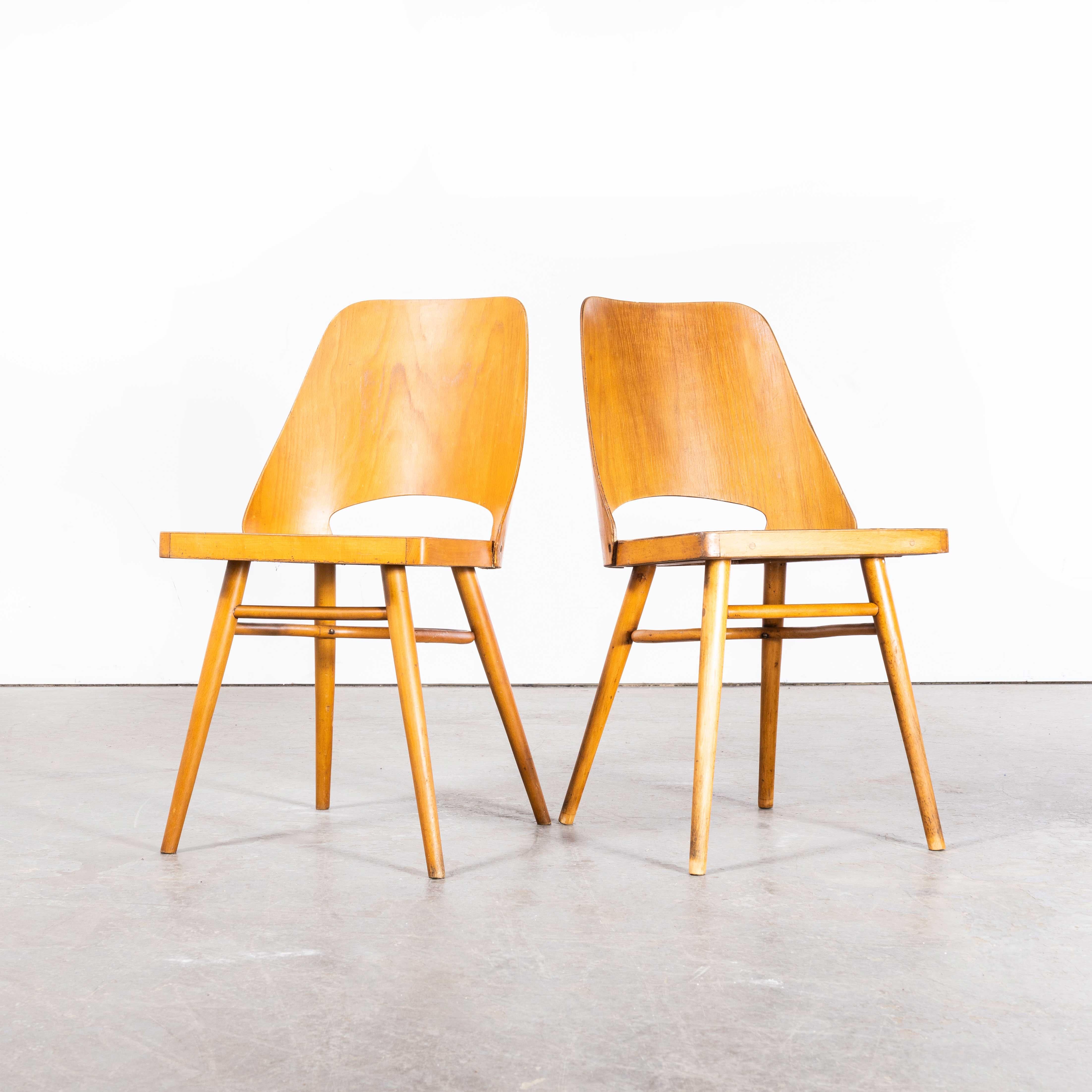 Czech 1950's Honey Beech Dining Chairs By Radomir Hoffman For Ton - Pair For Sale